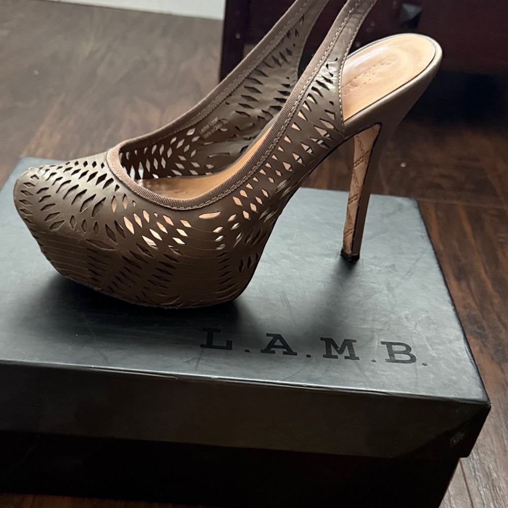 L.A.M.B. Women's Taupe Cutout Slingback Heels
